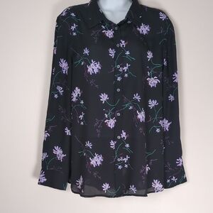Banana Republic Dillon Classic Fit Floral Button Down Shirt Black Purple L